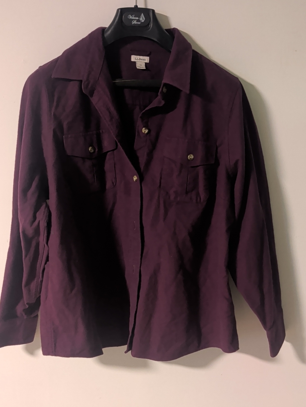 L.L. Bean Women’s Deep Plum Long-Sleeve Button-Down Flannel Shirt